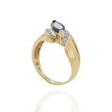 Vintage 1970s 14KT Yellow Gold Marquise Sapphire and Diamond Swirl Ring