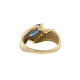 Vintage 1970s 14KT Yellow Gold Marquise Sapphire and Diamond Swirl Ring