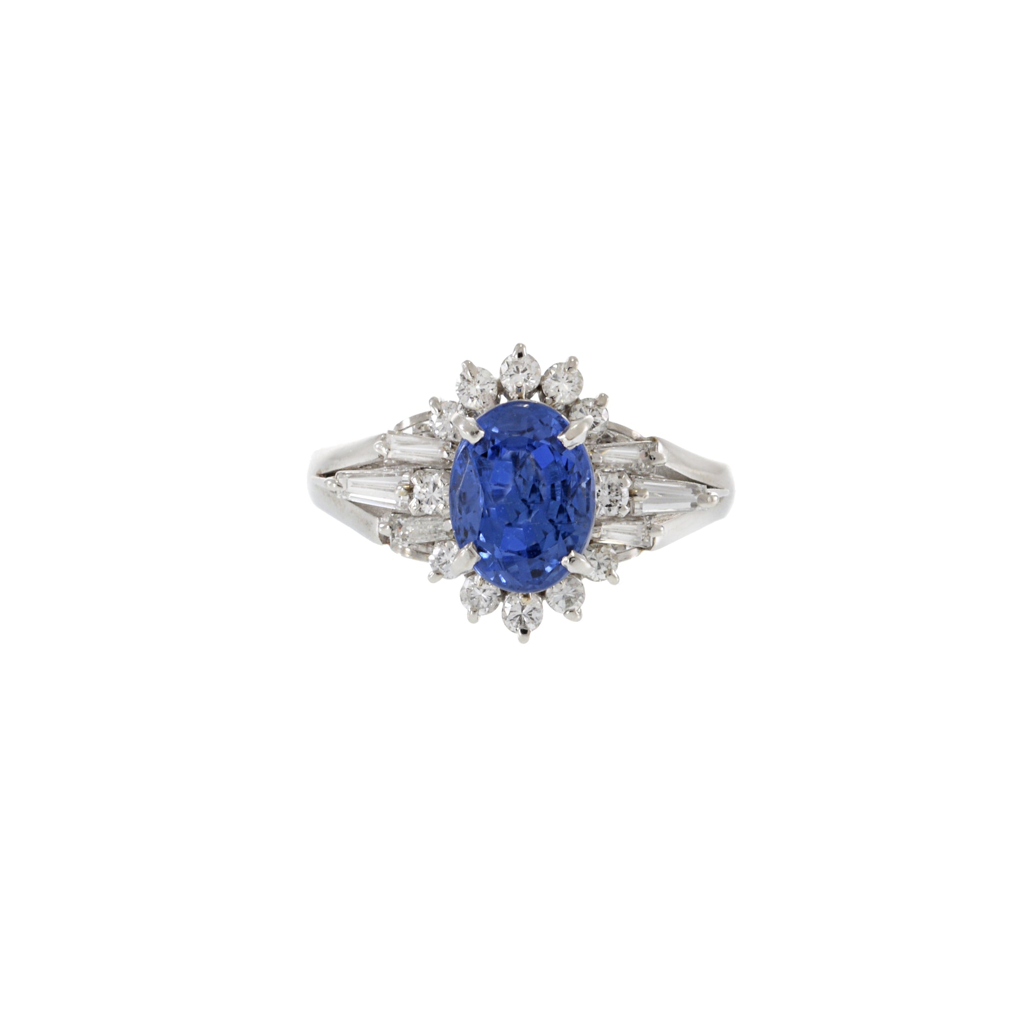 Estate 1950s Platinum Retro Era Blue Sapphire And Diamond Ring