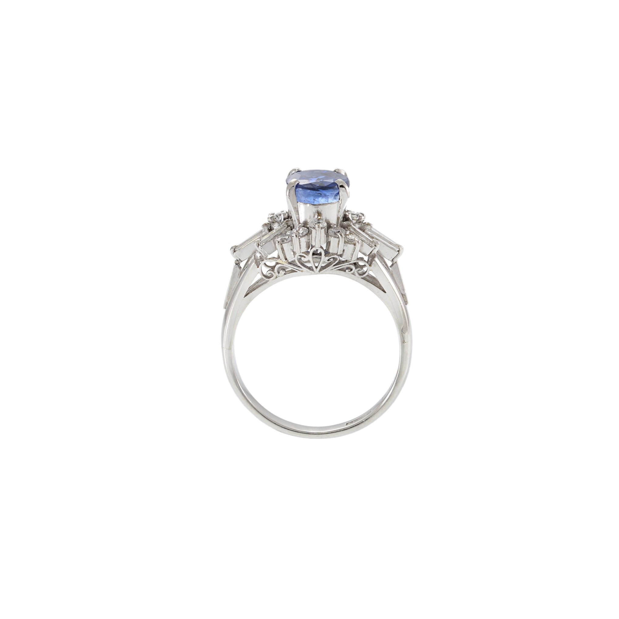 Estate 1950s Platinum Retro Era Blue Sapphire And Diamond Ring