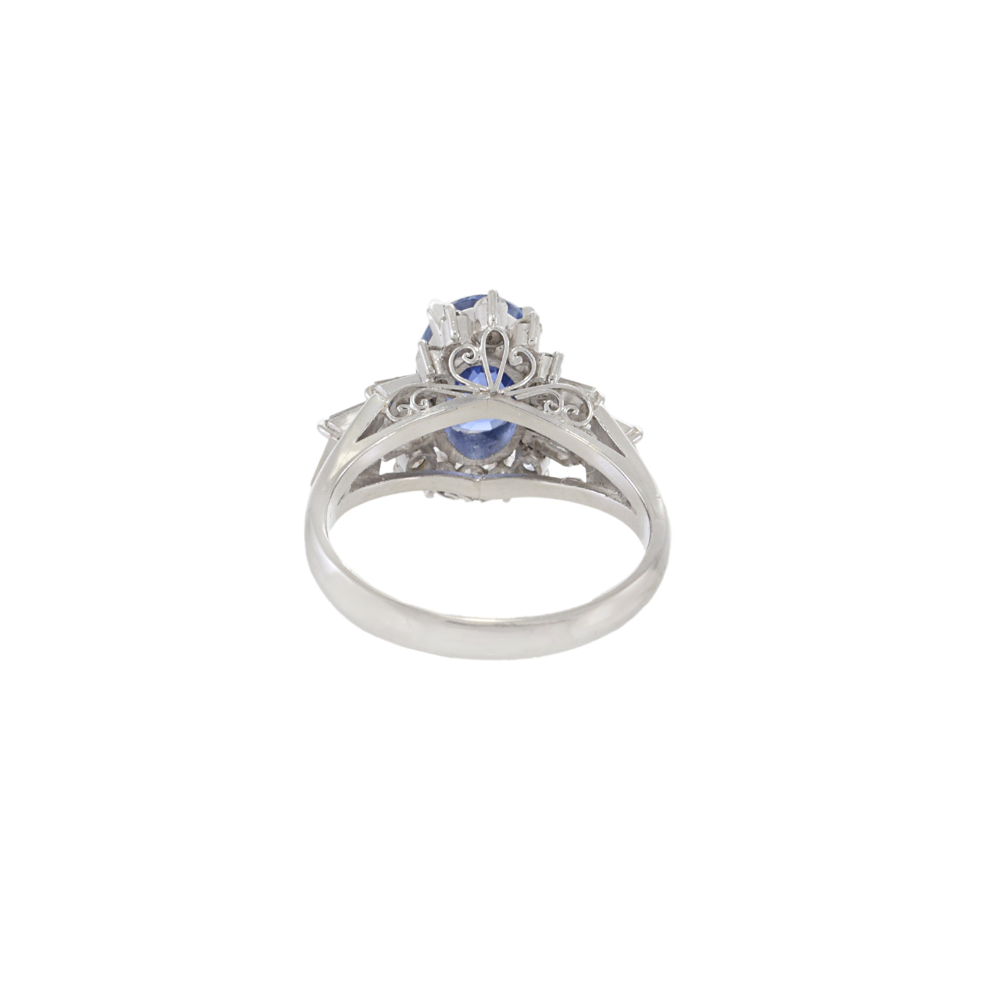 Estate 1950s Platinum Retro Era Blue Sapphire And Diamond Ring