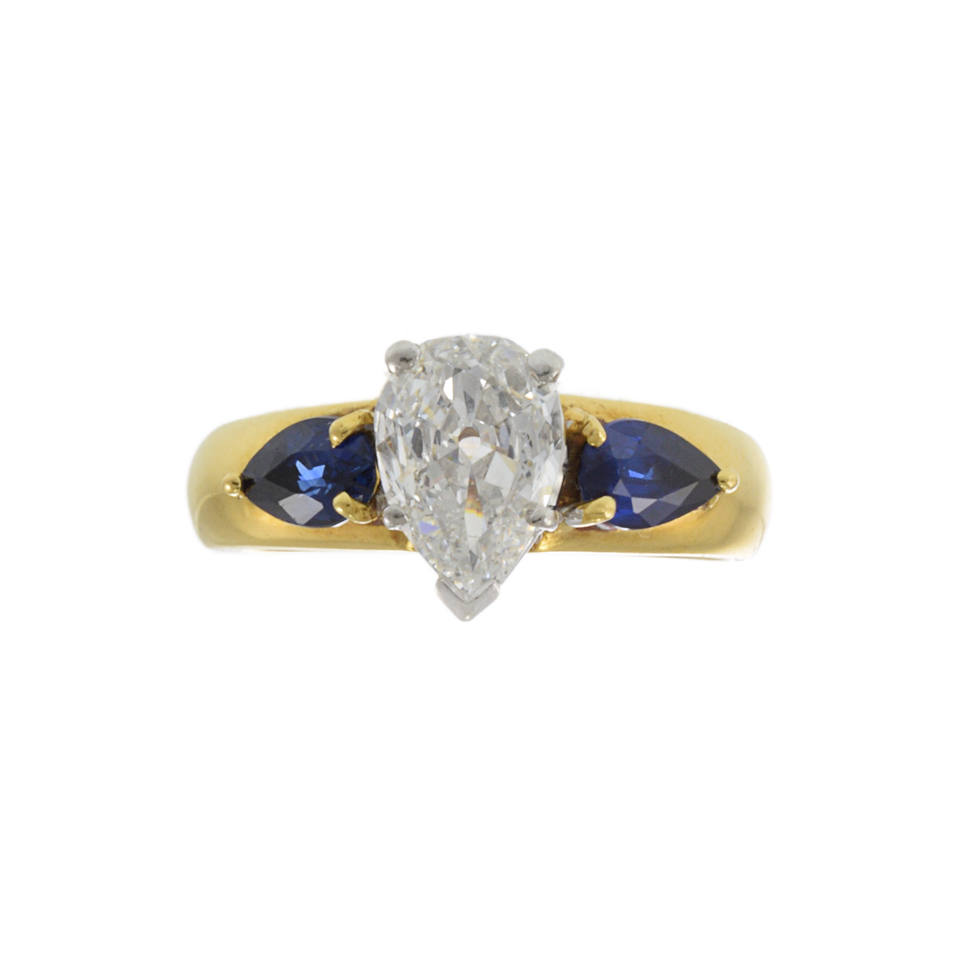 18KT Yellow Gold Art Deco Sapphire and Diamond Ring