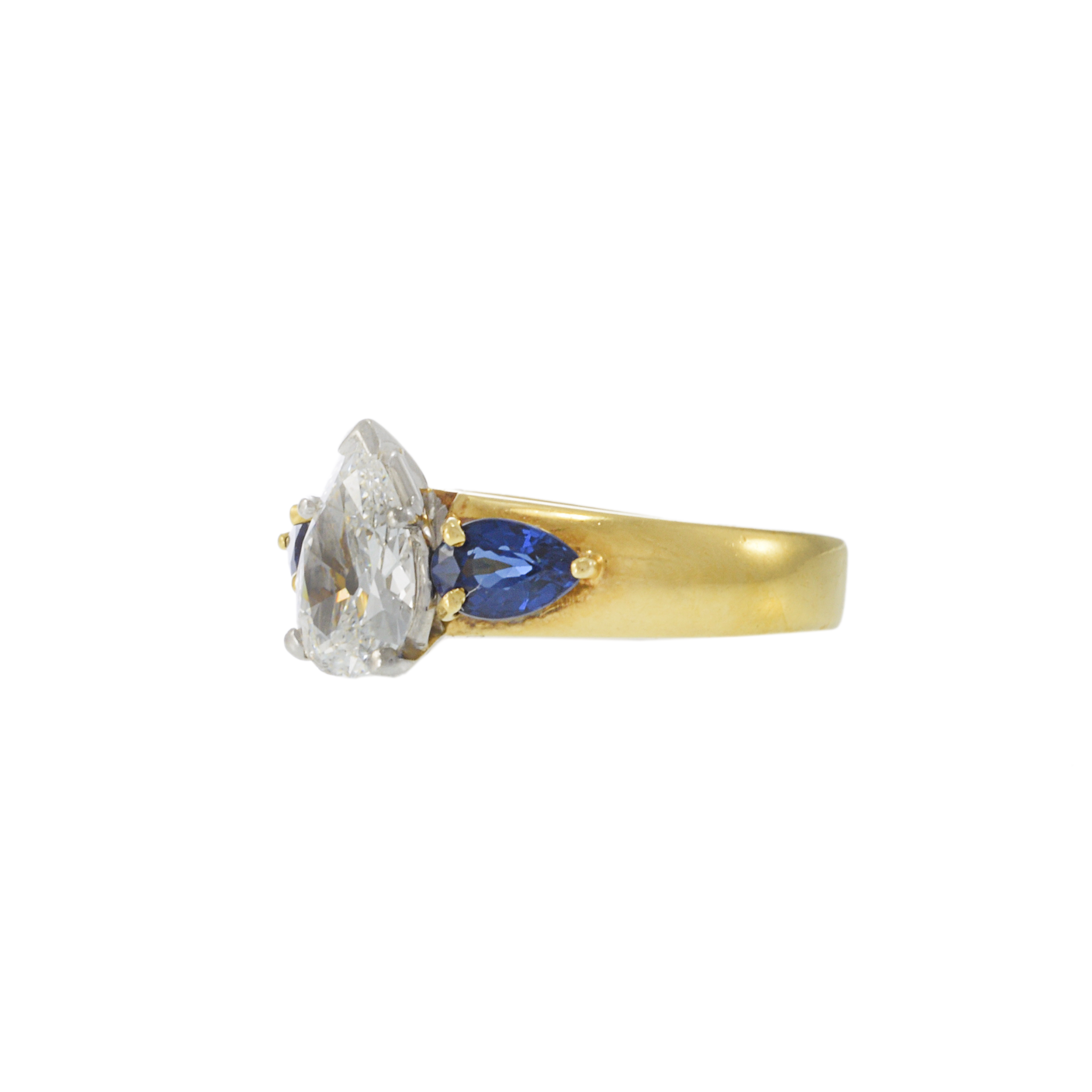 18KT Yellow Gold Art Deco Sapphire and Diamond Ring