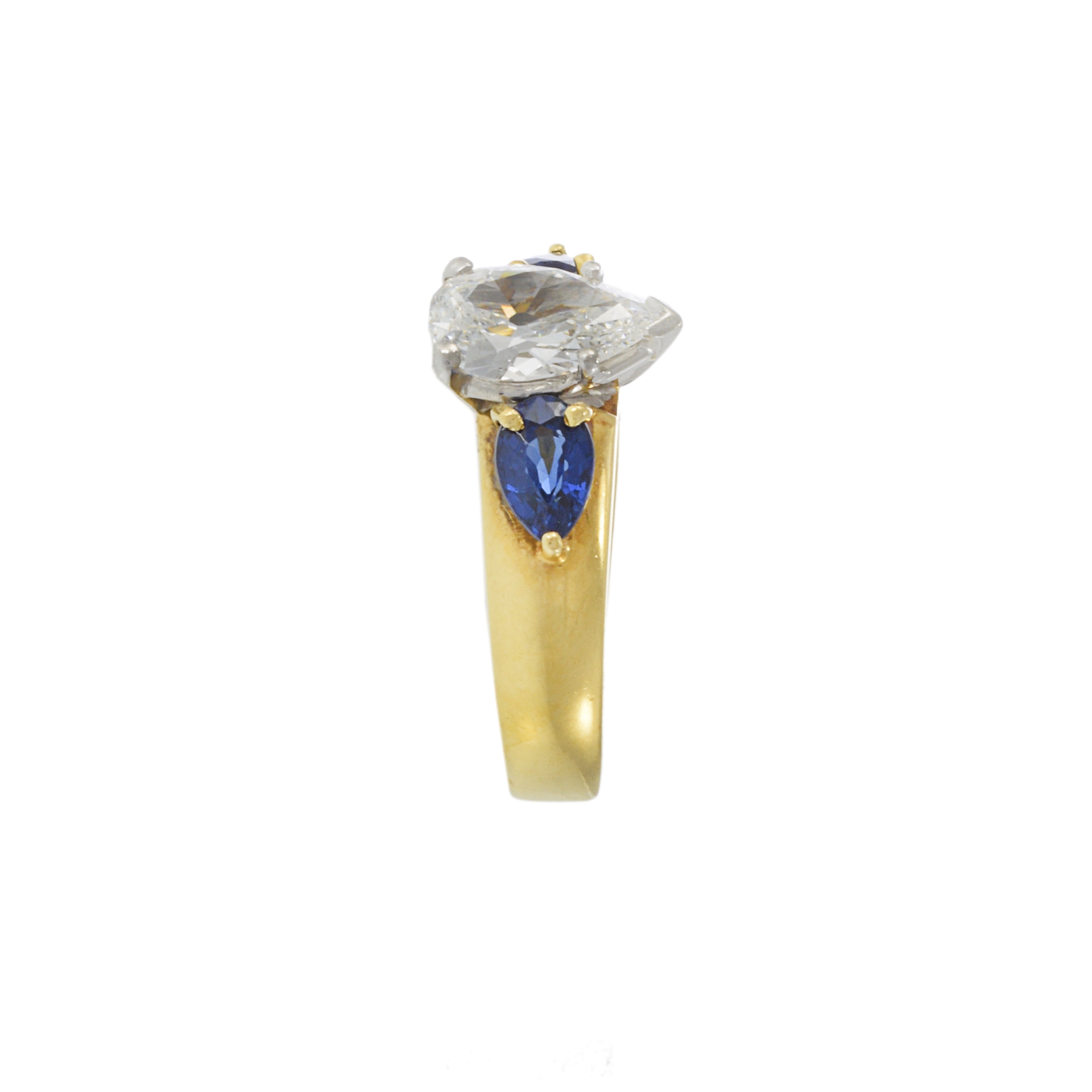 18KT Yellow Gold Art Deco Sapphire and Diamond Ring