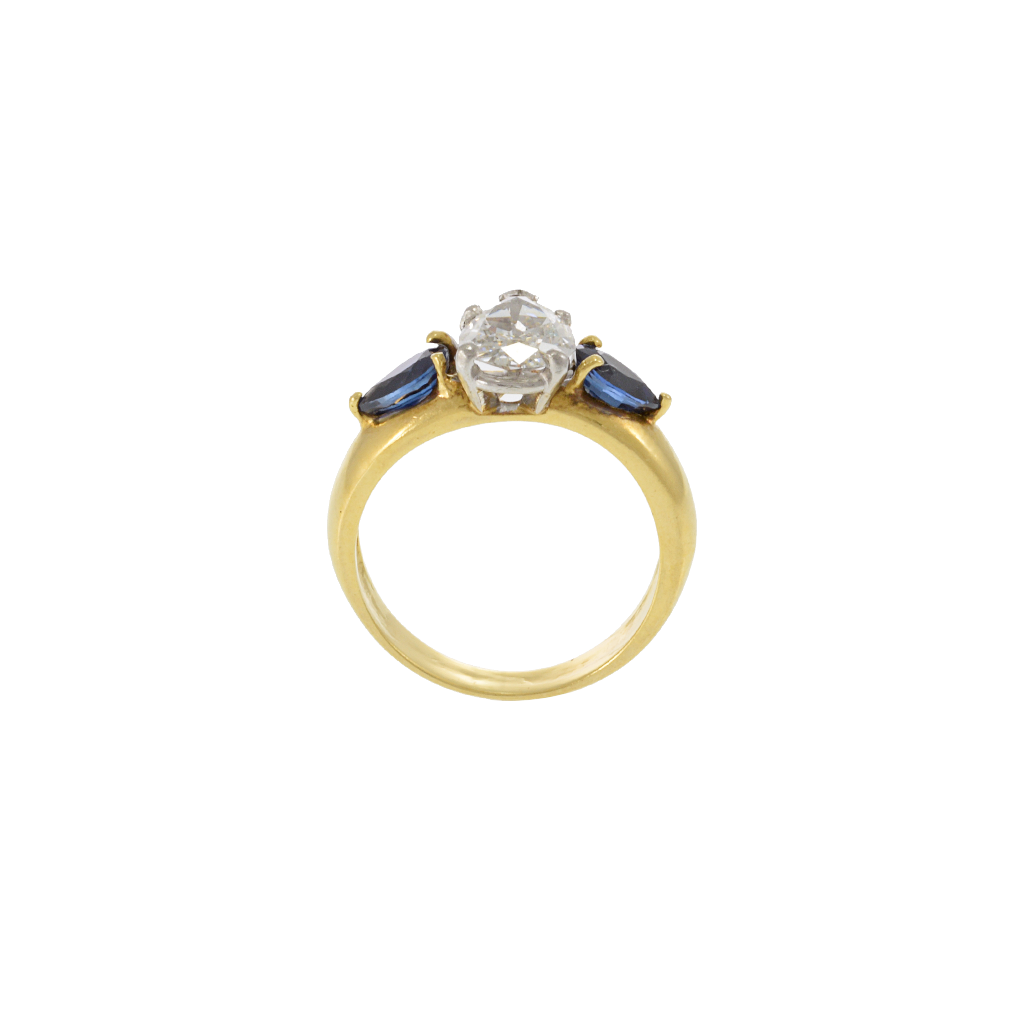 18KT Yellow Gold Art Deco Sapphire and Diamond Ring