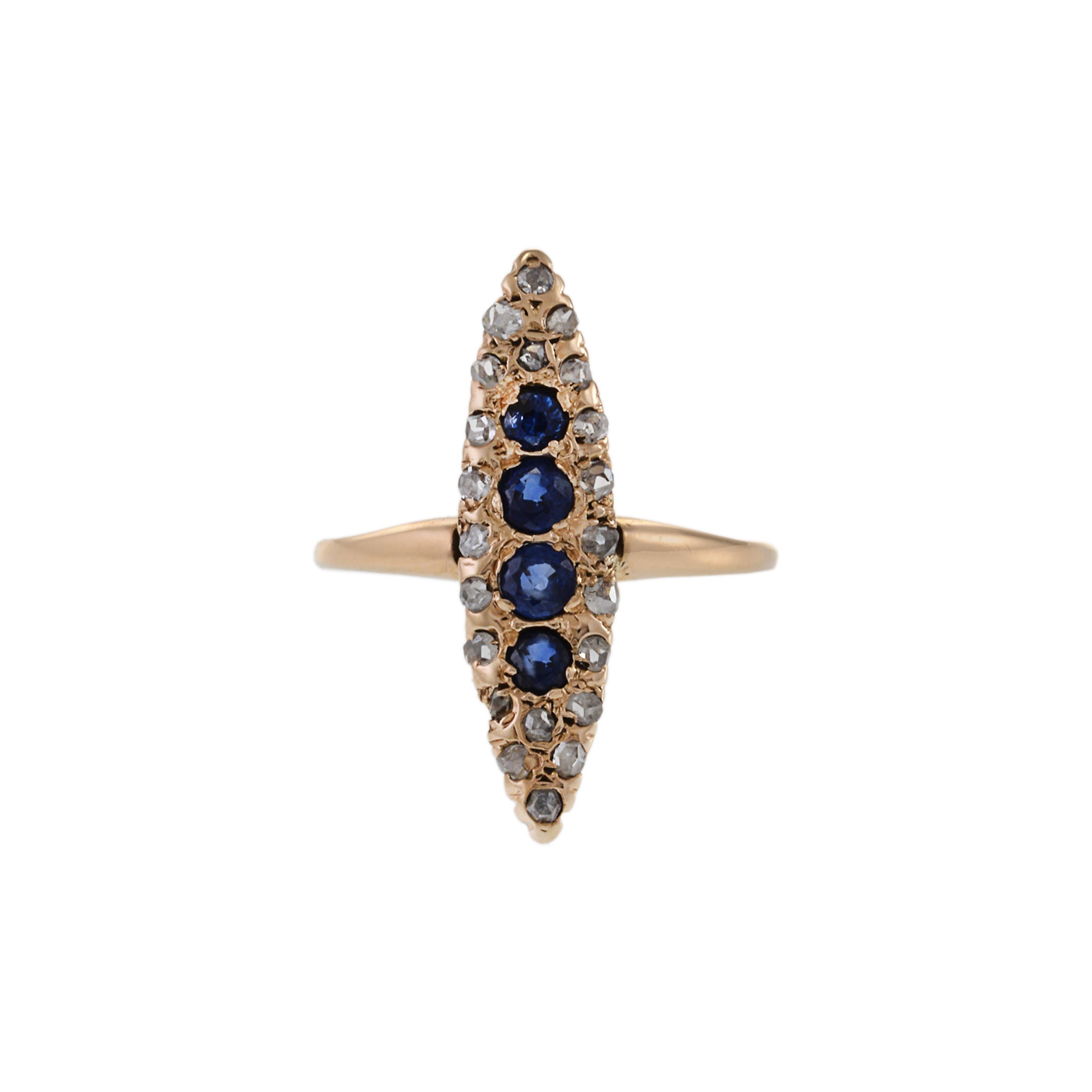 Victorian Era Marquise Shaped Sapphire and Diamond Ring