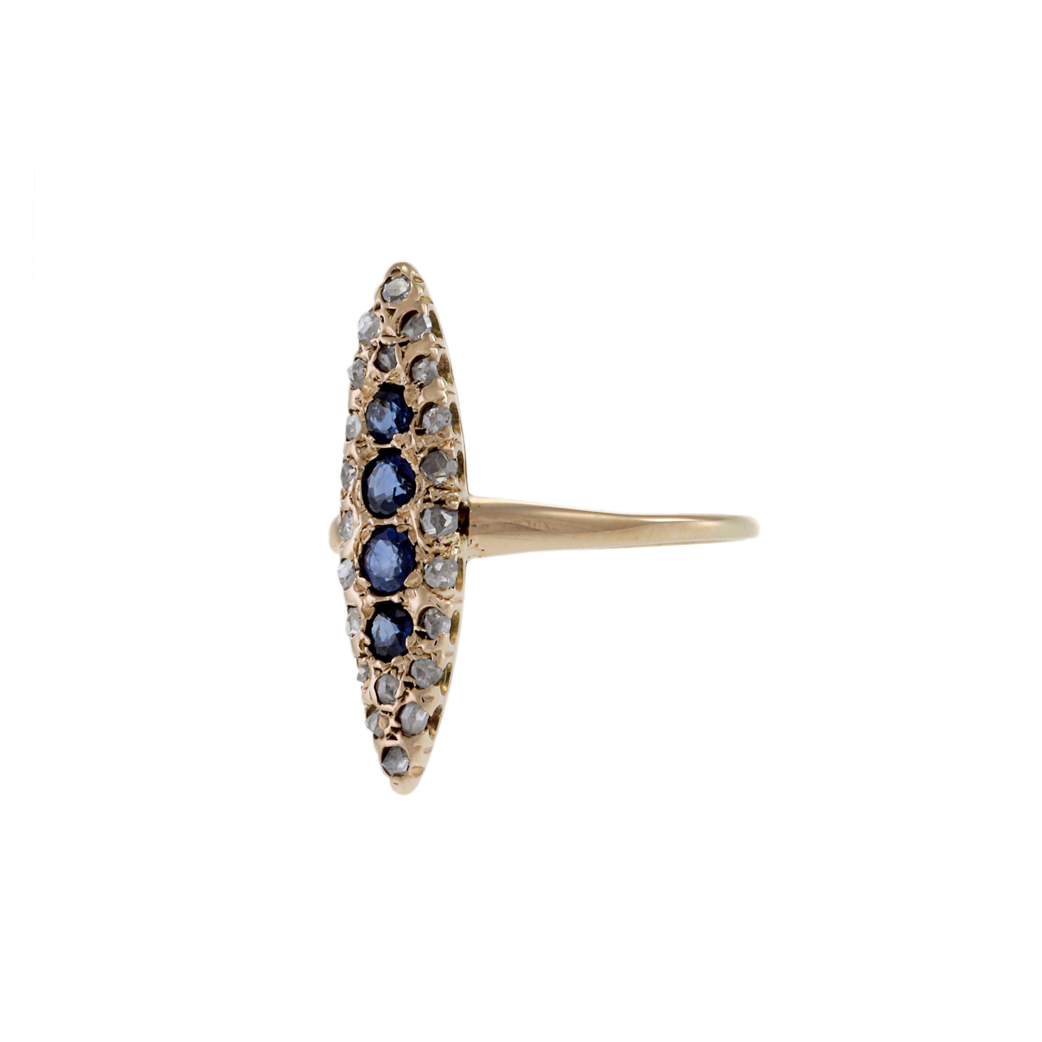 Victorian Era Marquise Shaped Sapphire and Diamond Ring