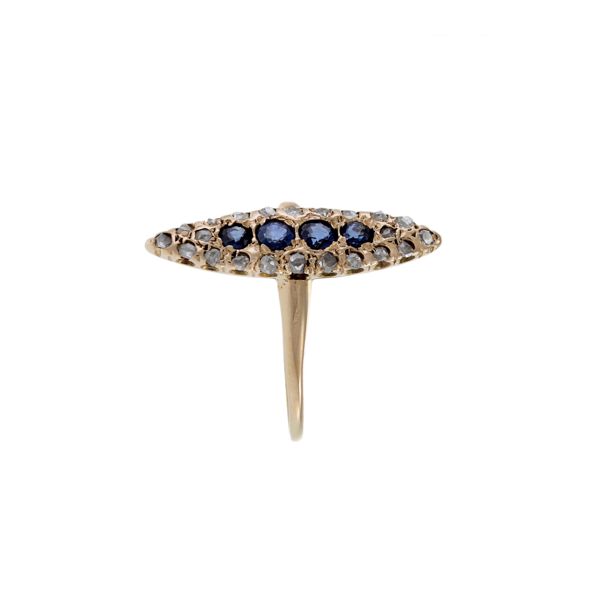 Victorian Era Marquise Shaped Sapphire and Diamond Ring