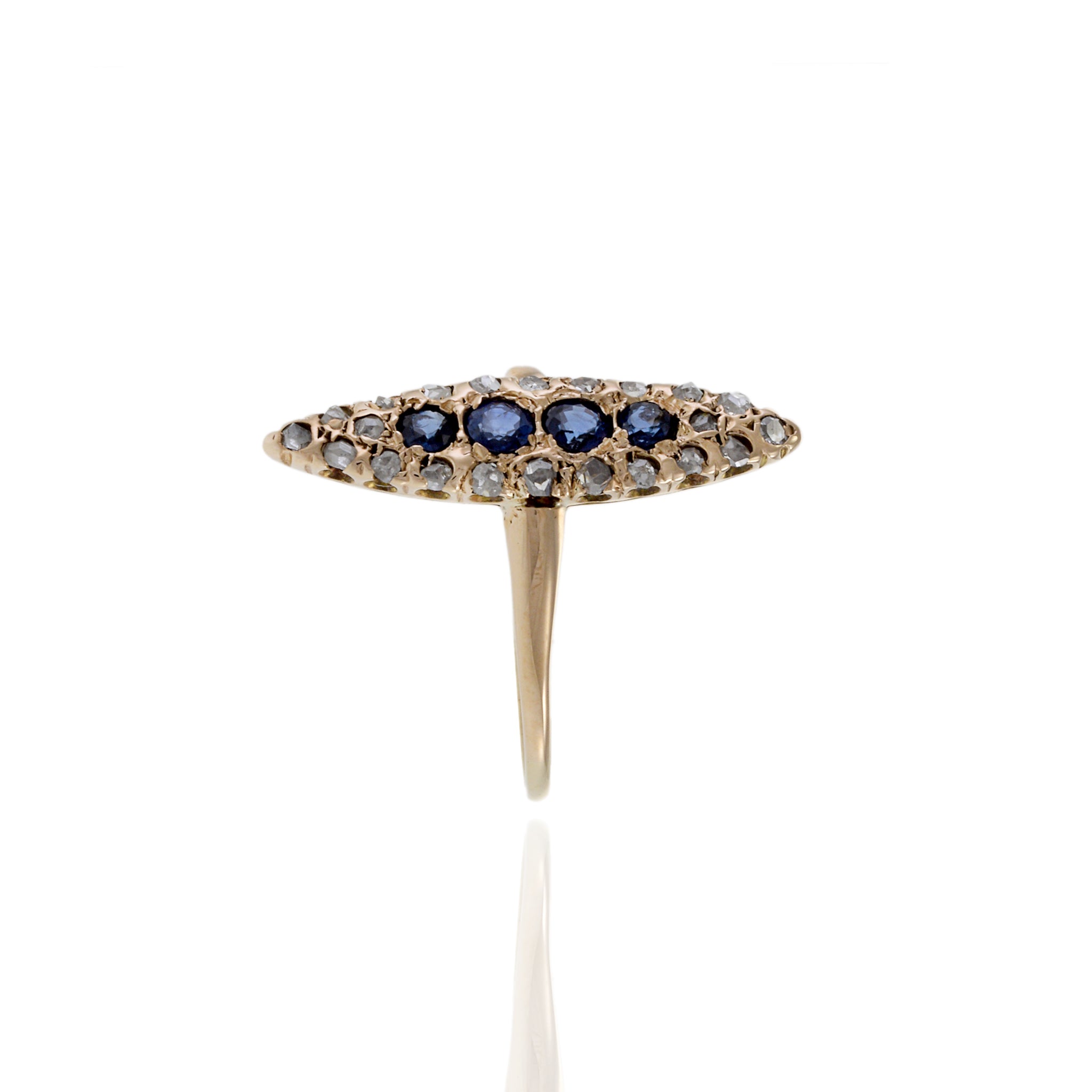 Victorian Era Marquise Shaped Sapphire and Diamond Ring