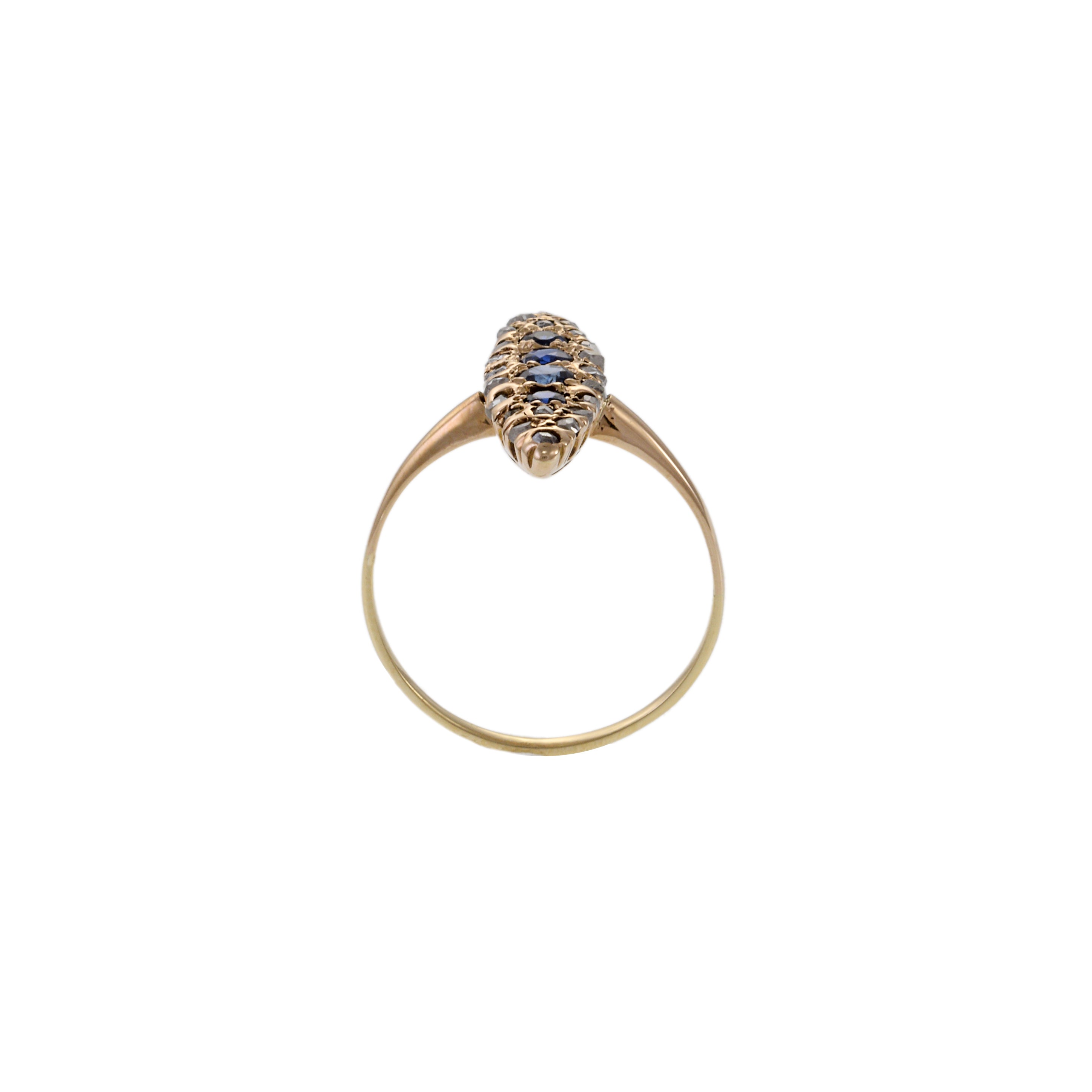 Victorian Era Marquise Shaped Sapphire and Diamond Ring