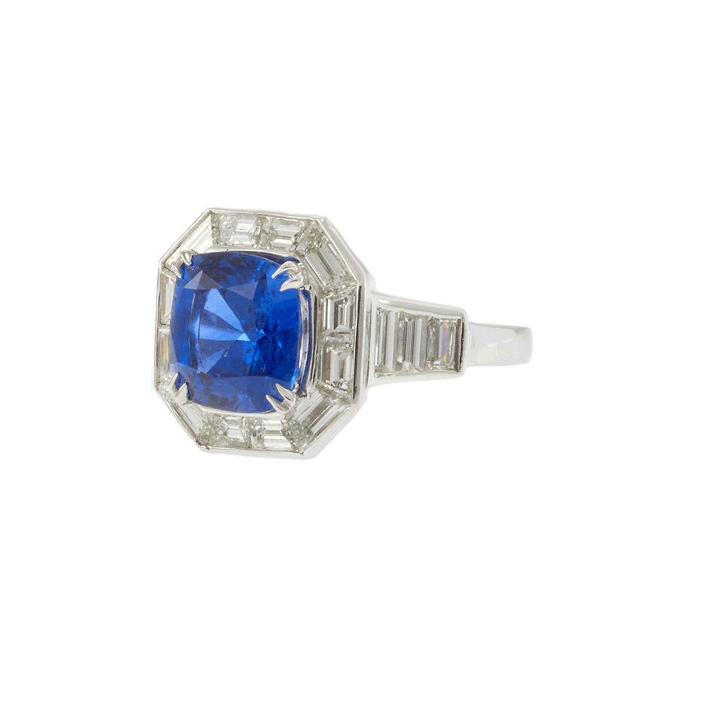 Platinum Ceylon Sapphire and Diamond Ring