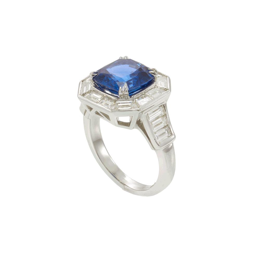 Platinum Ceylon Sapphire and Diamond Ring