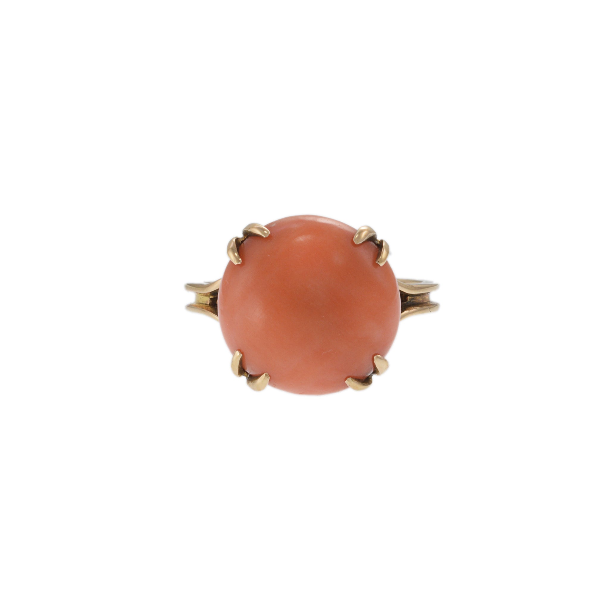 10KT Yellow Gold Retro Era Fire Coral Cocktail Ring