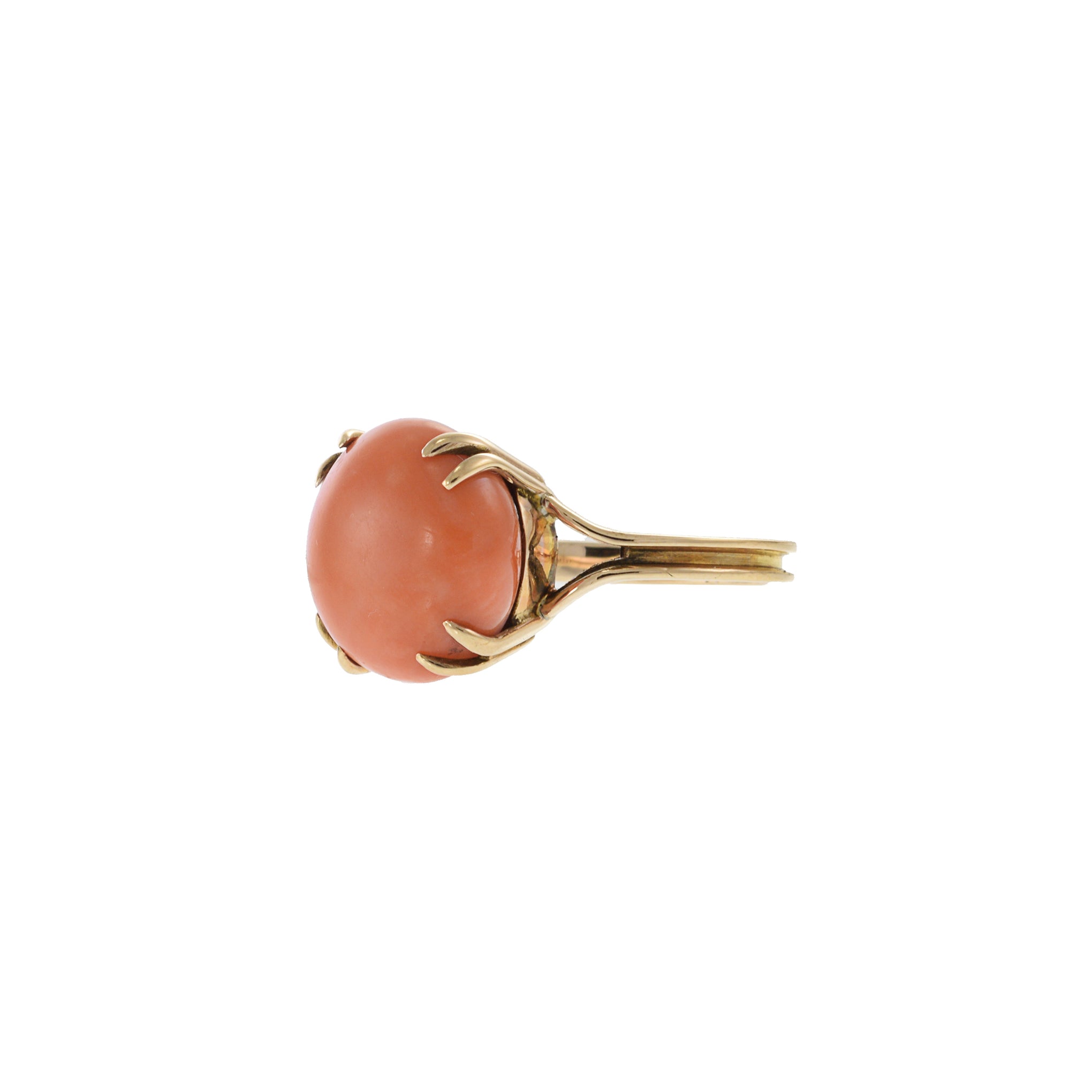 10KT Yellow Gold Retro Era Fire Coral Cocktail Ring