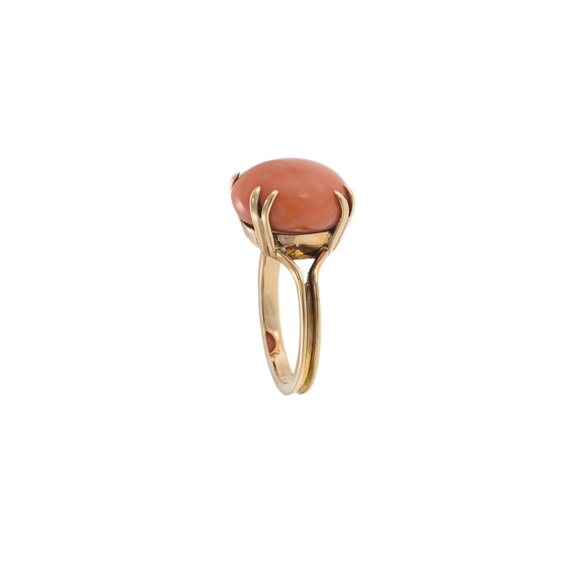 10KT Yellow Gold Retro Era Fire Coral Cocktail Ring