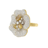 18KT Yellow Gold Fancy Yellow and White Diamond Flower Ring