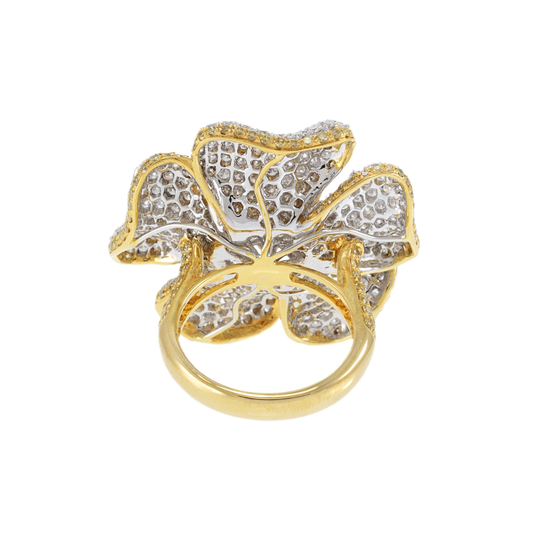 18KT Yellow Gold Fancy Yellow and White Diamond Flower Ring