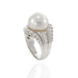 18KT White Gold 14MM South Sea Pearl and Diamond Ring