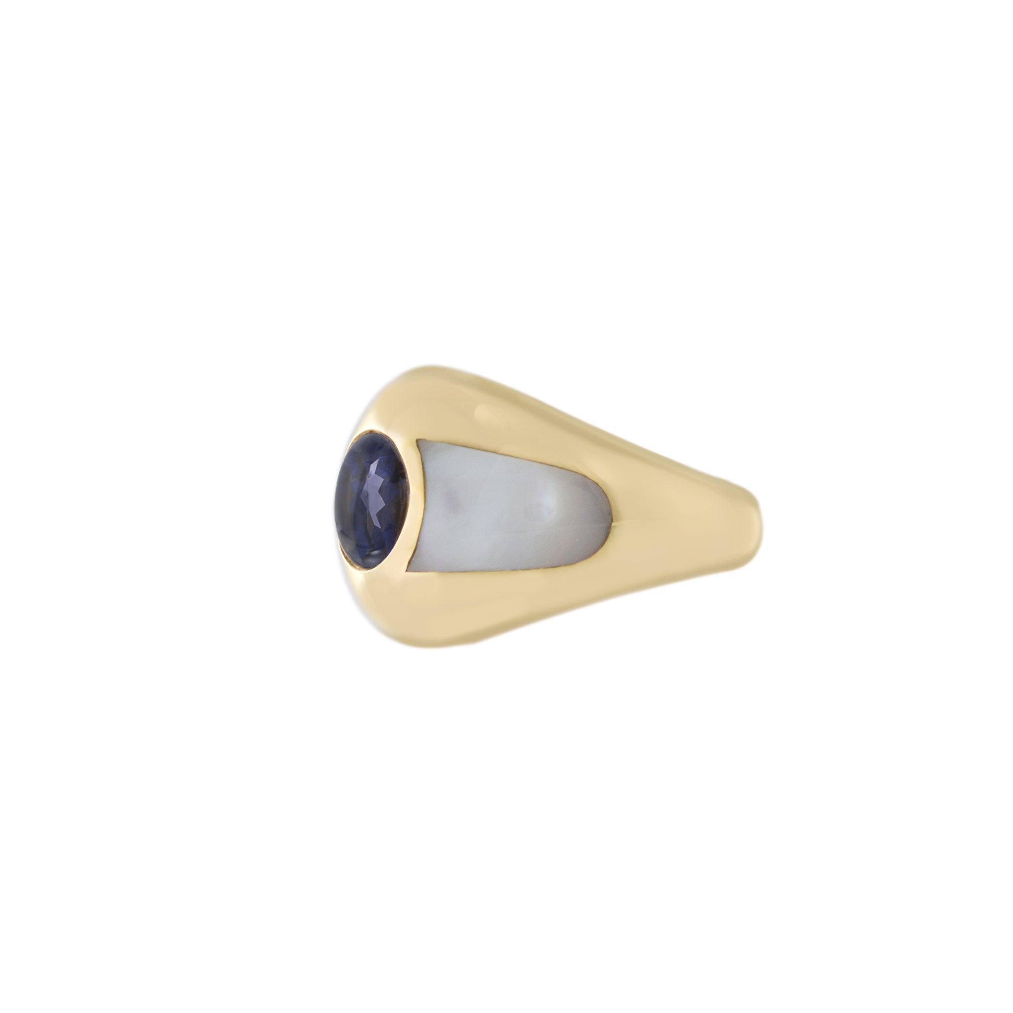 Vintage Mauboussin 18KT Yellow Gold Blue Iolite Dome Ring