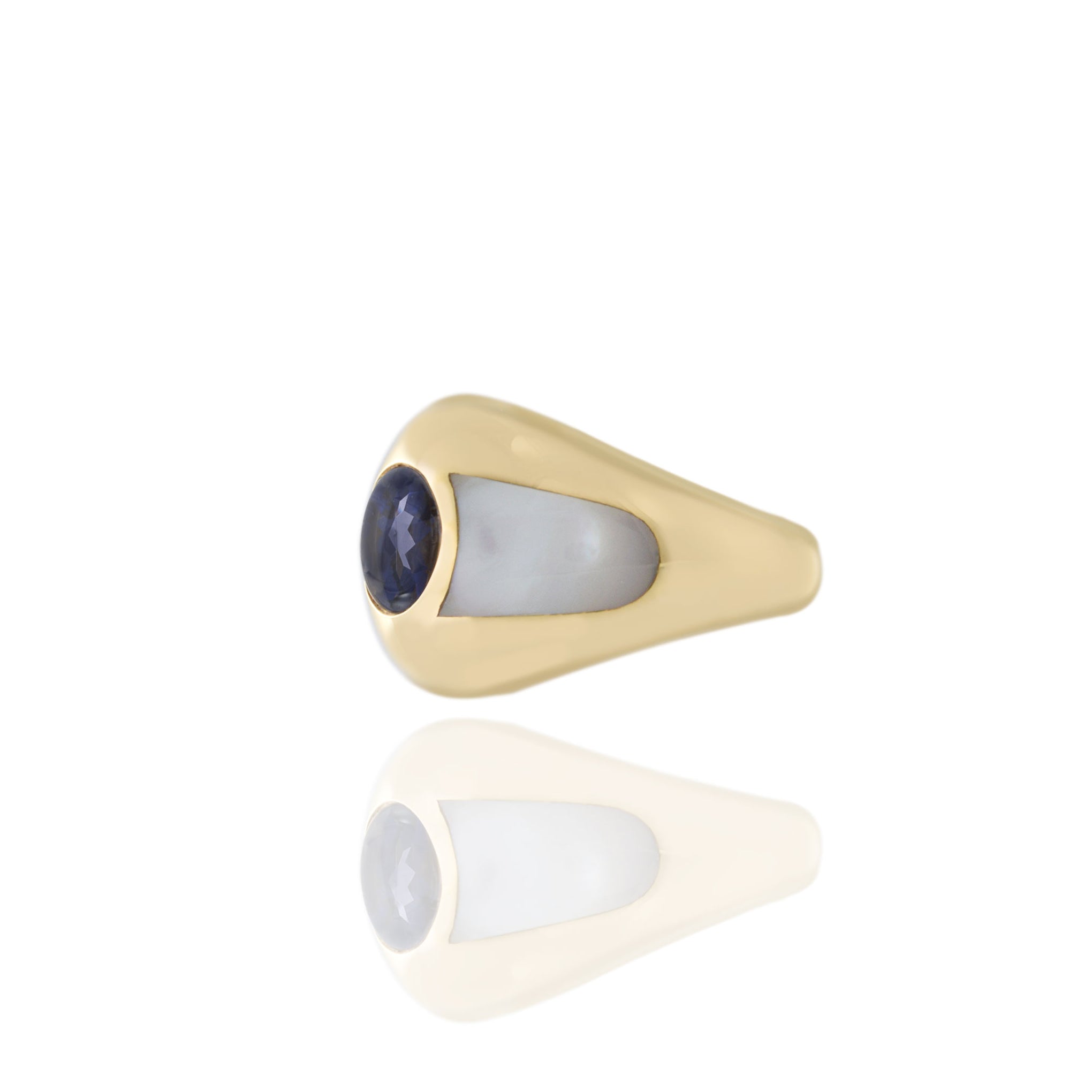 Vintage Mauboussin 18KT Yellow Gold Blue Iolite Dome Ring