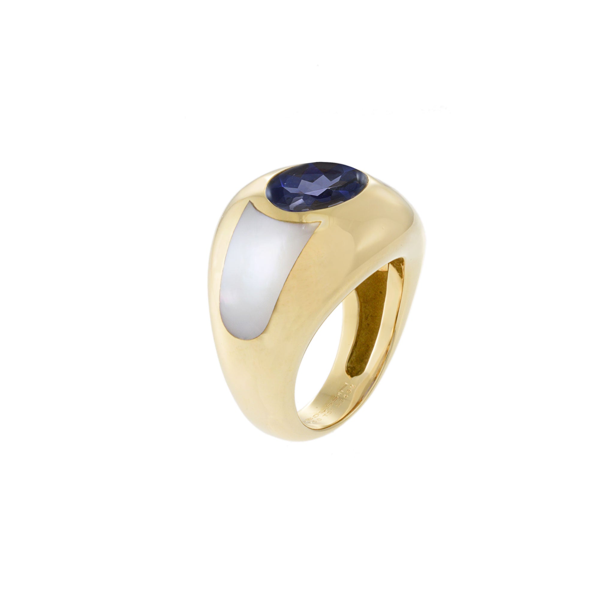 Vintage Mauboussin 18KT Yellow Gold Blue Iolite Dome Ring