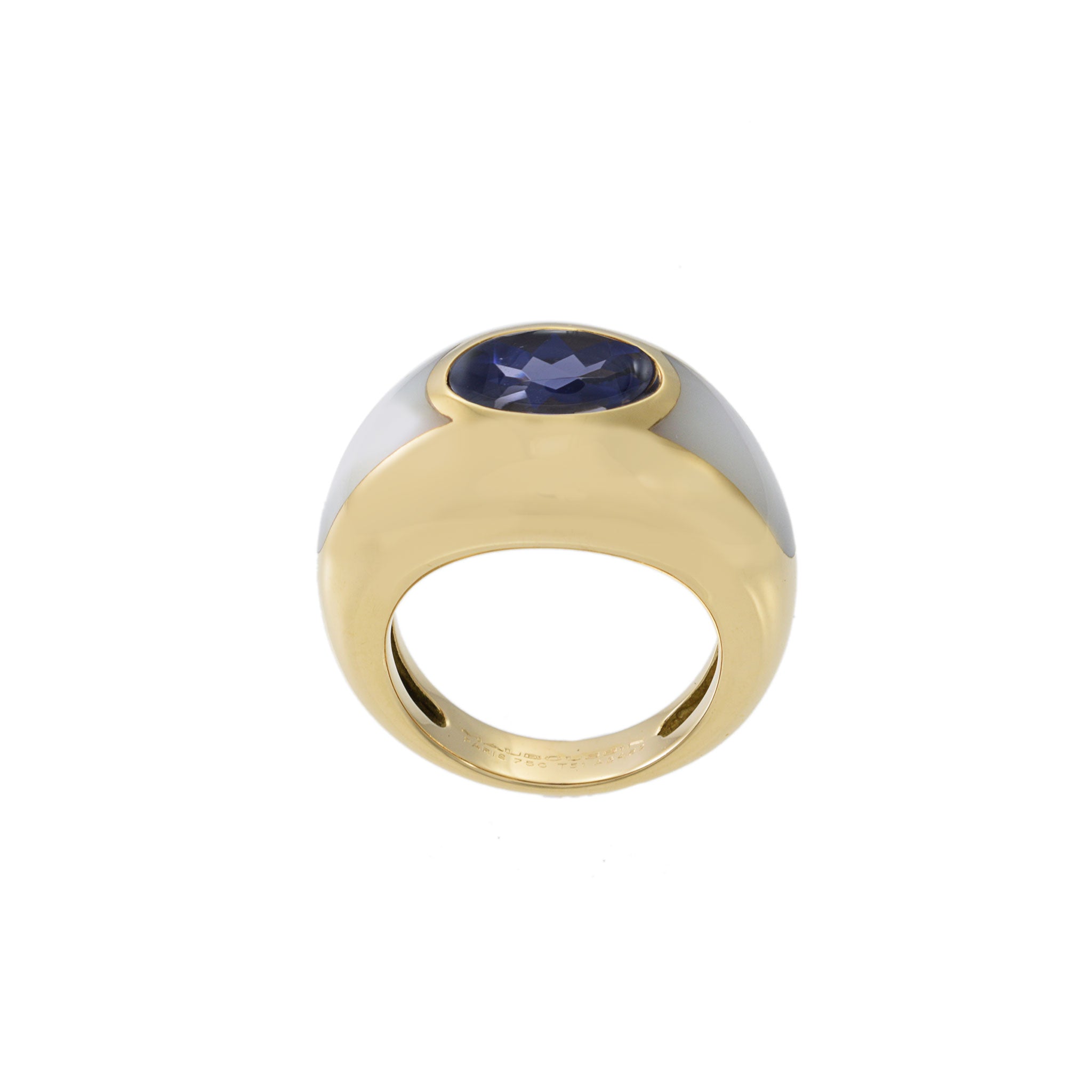 Vintage Mauboussin 18KT Yellow Gold Blue Iolite Dome Ring