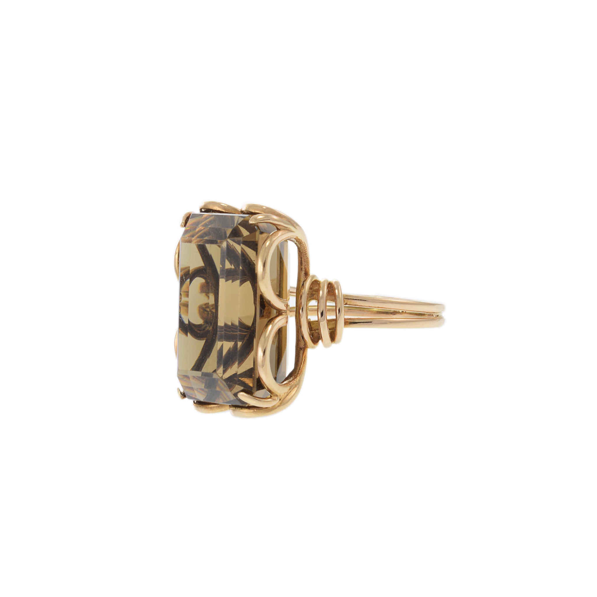 18KT Rose Gold Retro Era Smoky Topaz Cocktail Ring