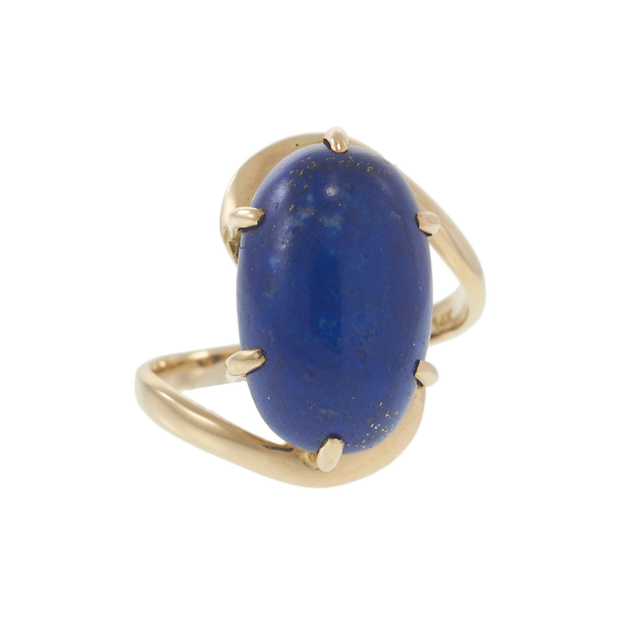 14KT Yellow Gold Lapis Lazuli Double Swirl Ring