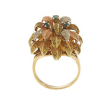 14KT Tri-Color Gold Vintage Leaf Petal Dome Ring with Floating Emeralds