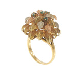 14KT Tri-Color Gold Vintage Leaf Petal Dome Ring with Floating Emeralds