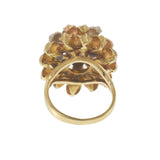 14KT Tri-Color Gold Vintage Leaf Petal Dome Ring with Floating Emeralds