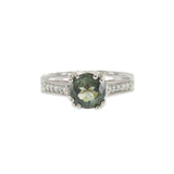 14KT White Gold Green Tourmaline and Diamond Filigree Crossover Ring