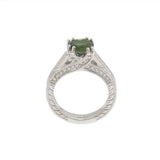 14KT White Gold Green Tourmaline and Diamond Filigree Crossover Ring