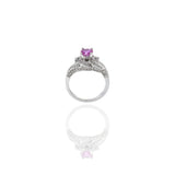 14KT White Gold Pink Sapphire And Diamond Swirl Ring