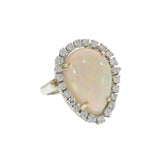 14KT White Gold Opal Diamond Ring