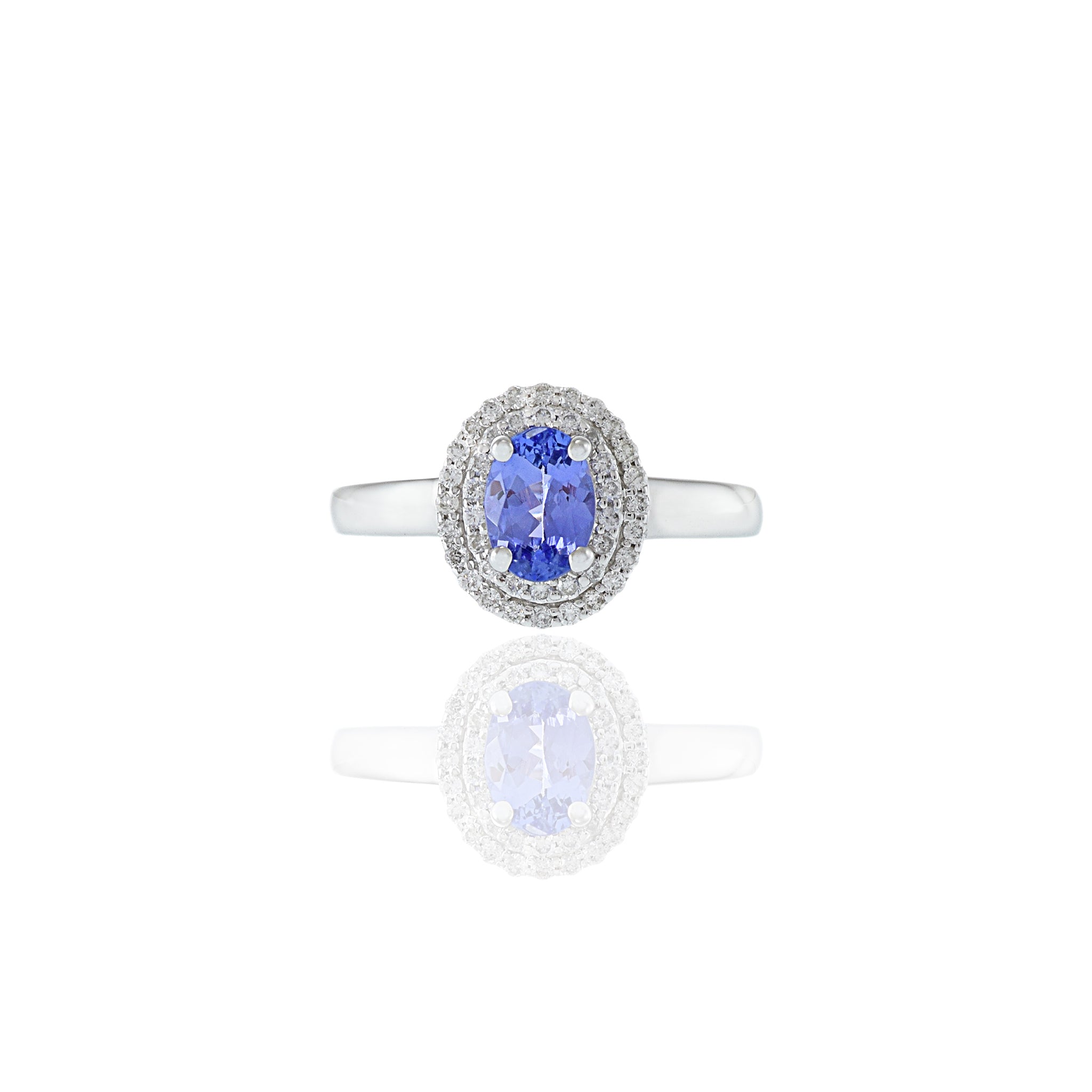 14KT White Gold Oval Tanzanite And Diamond Halo Ring