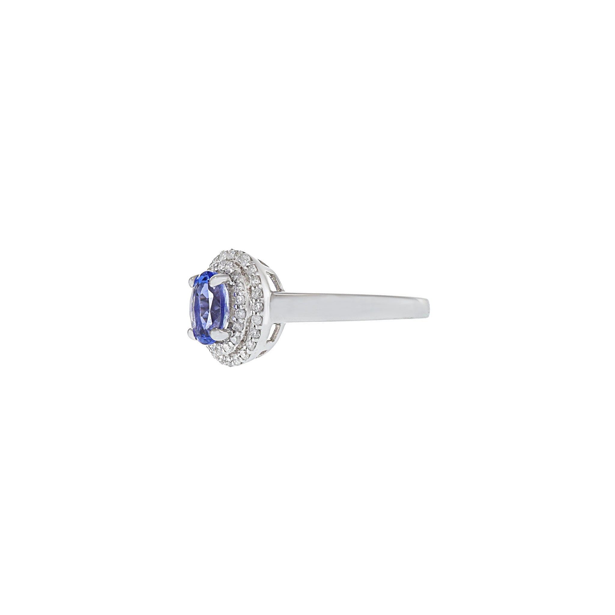 14KT White Gold Oval Tanzanite And Diamond Halo Ring