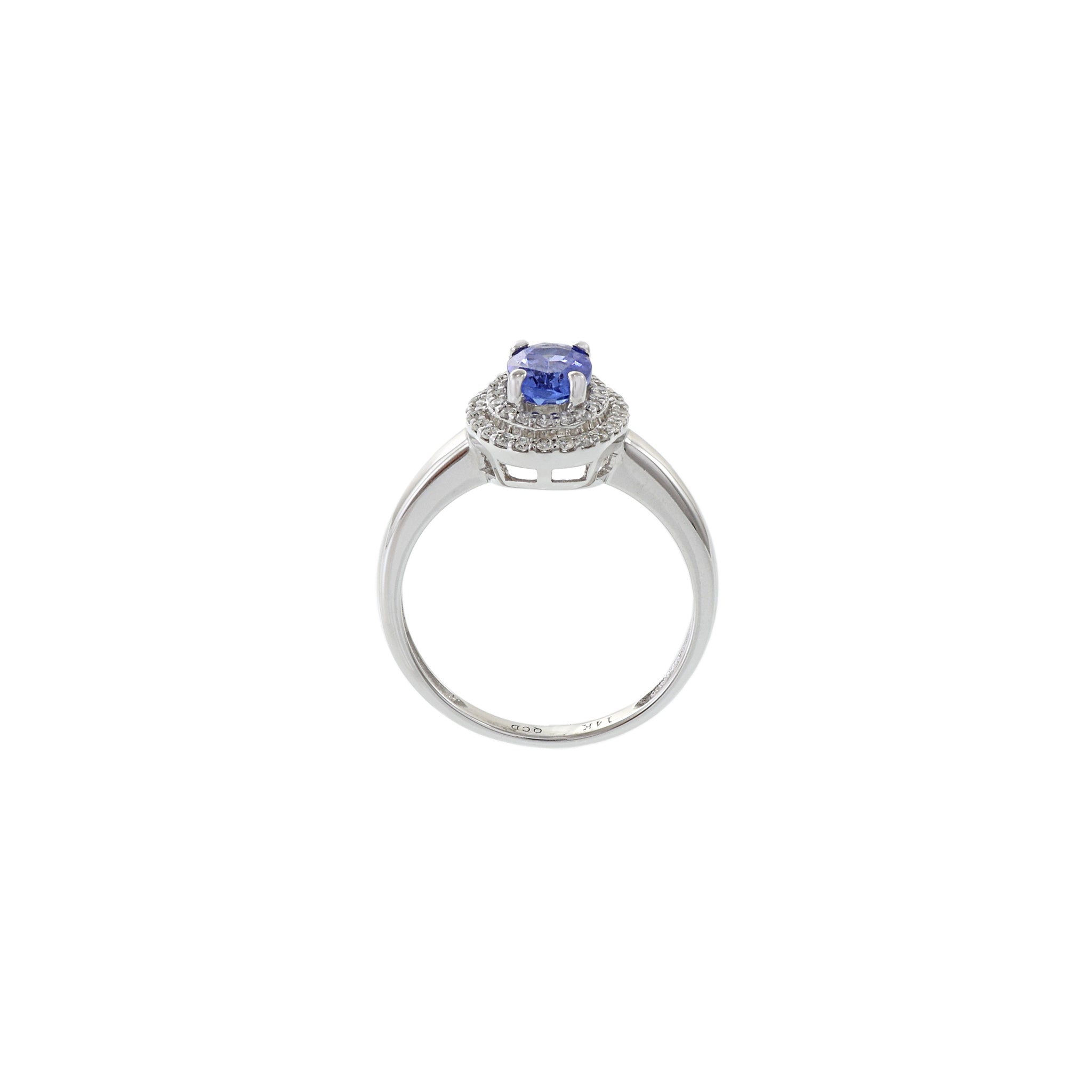 14KT White Gold Oval Tanzanite And Diamond Halo Ring