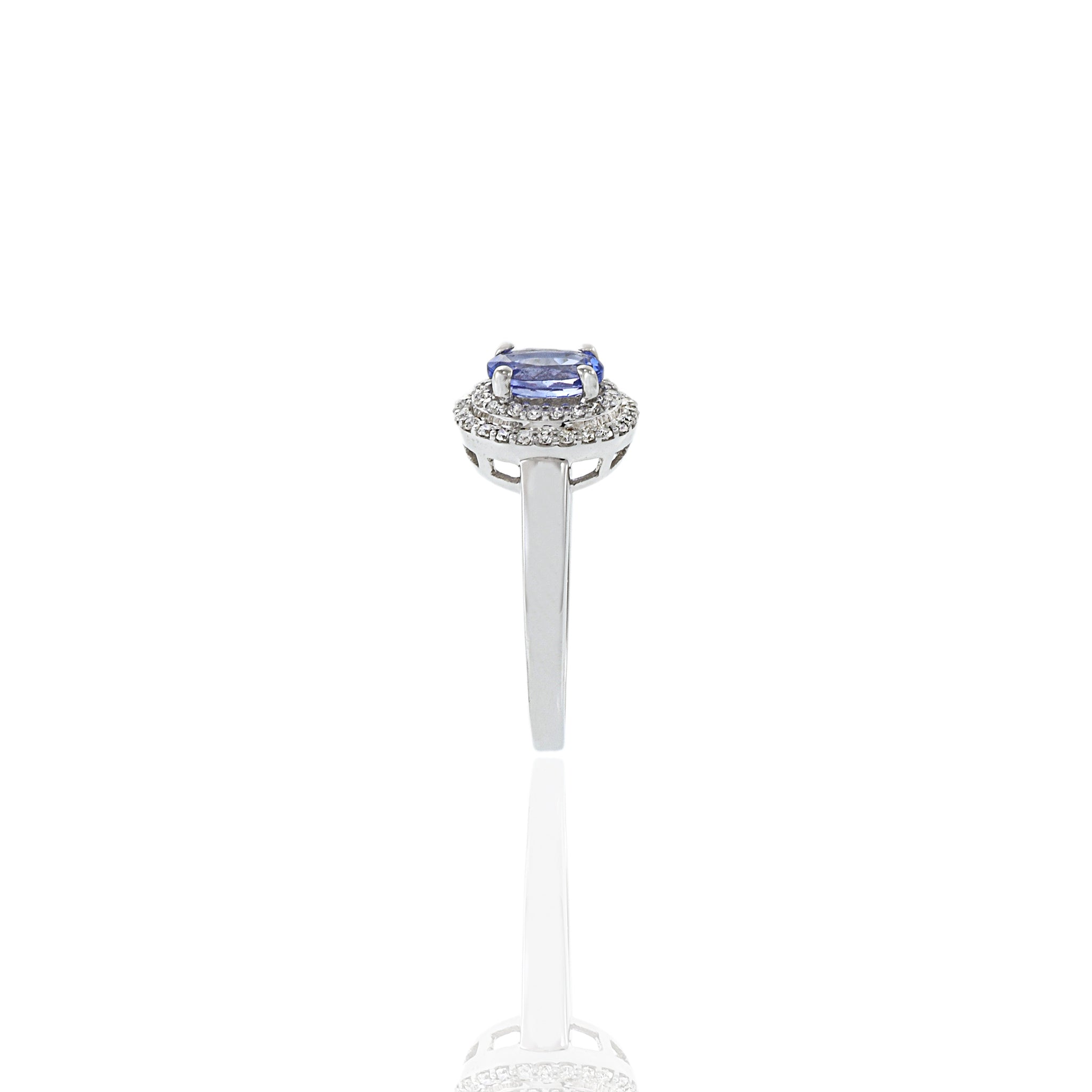 14KT White Gold Oval Tanzanite And Diamond Halo Ring