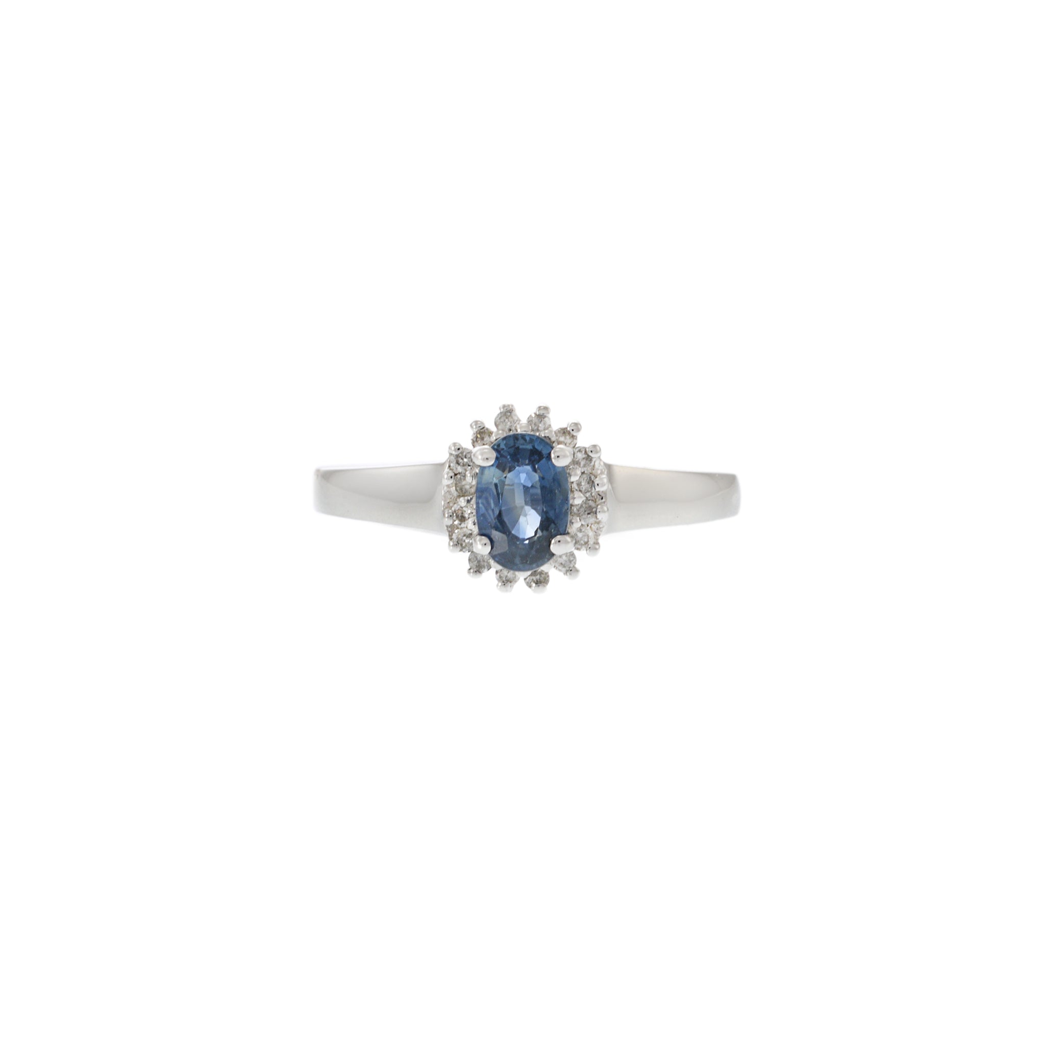 14KT White Gold Oval Sapphire and Diamond Halo Ring