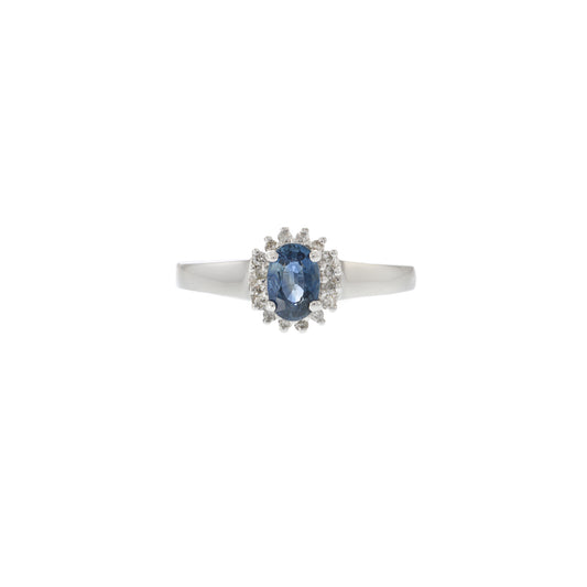 14KT White Gold Oval Sapphire and Diamond Halo Ring