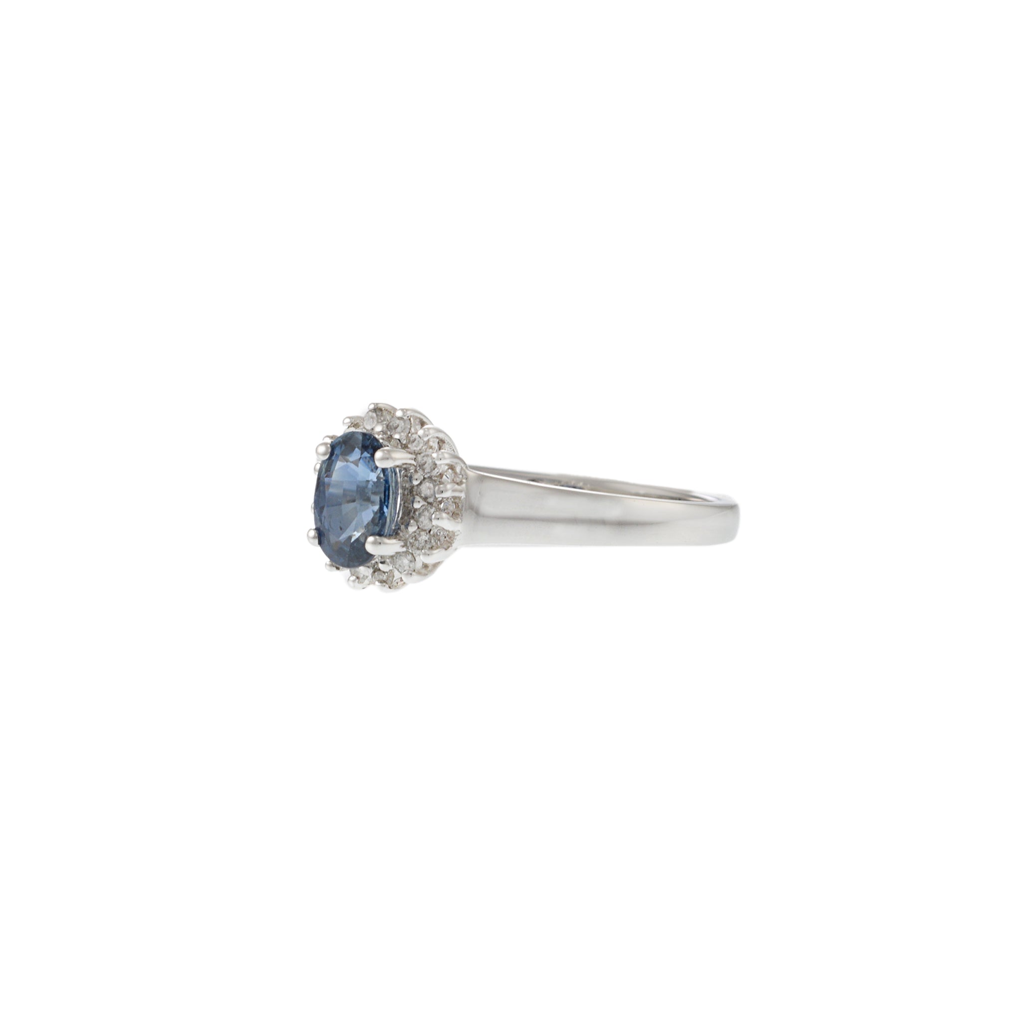 14KT White Gold Oval Sapphire and Diamond Halo Ring