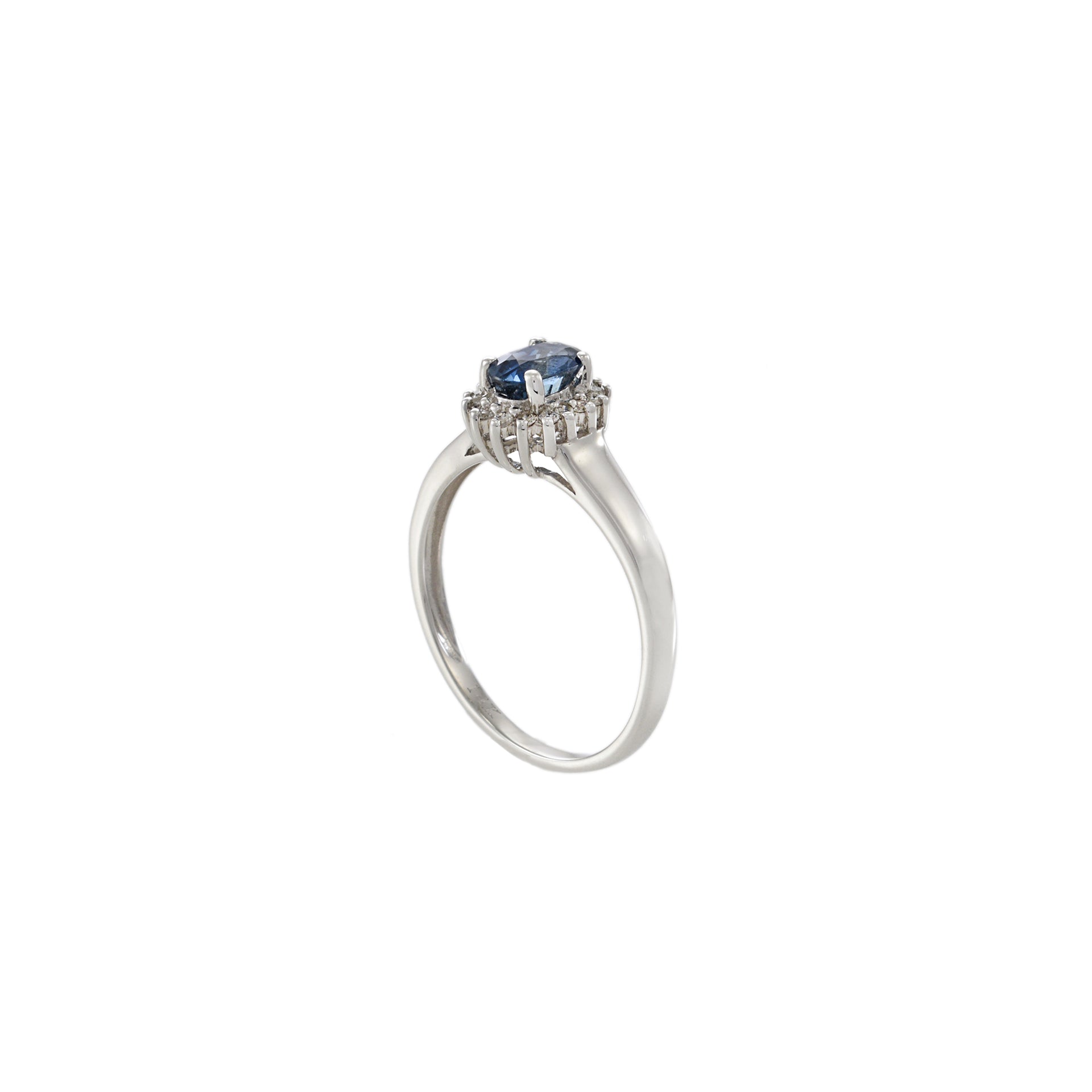 14KT White Gold Oval Sapphire and Diamond Halo Ring