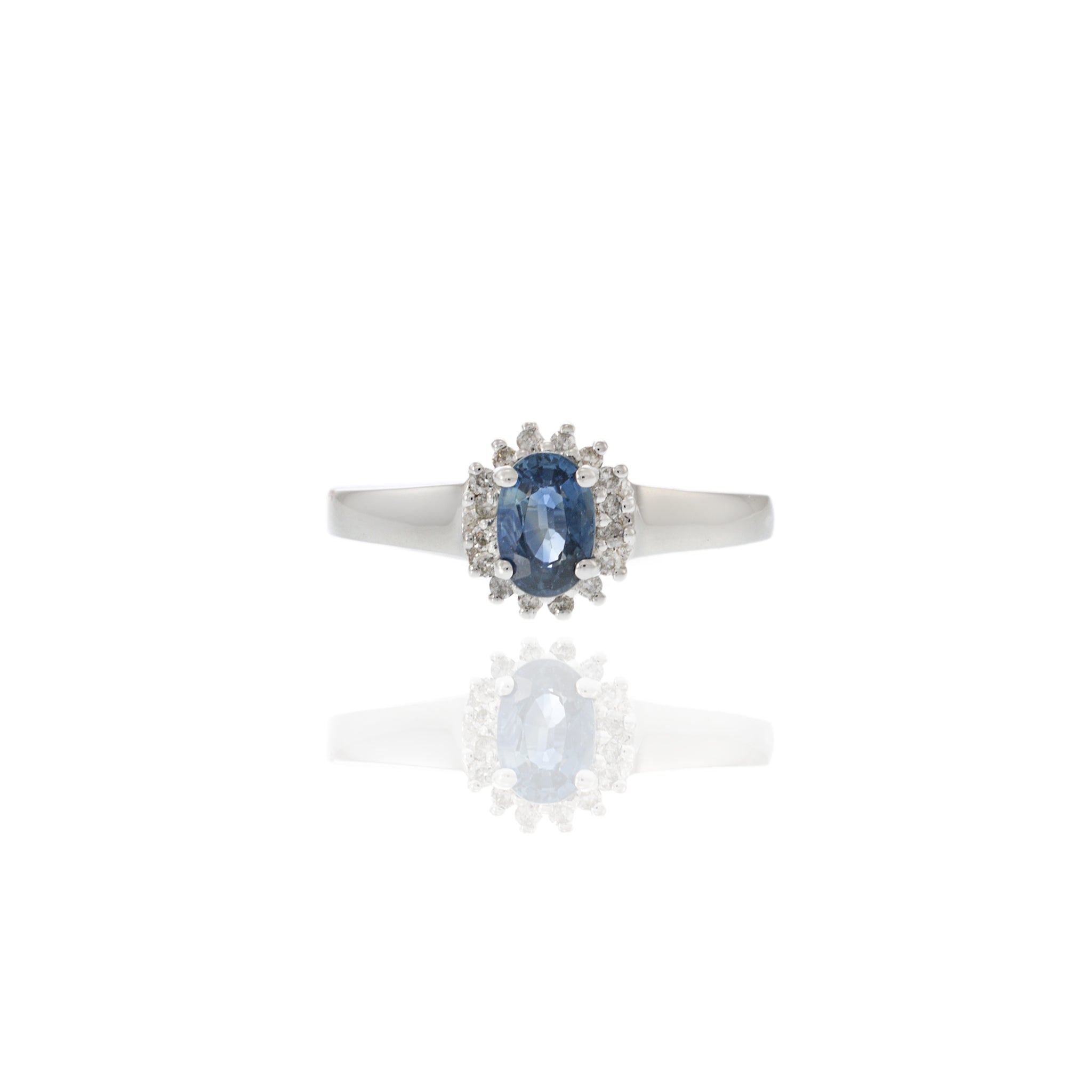 14KT White Gold Oval Sapphire and Diamond Halo Ring