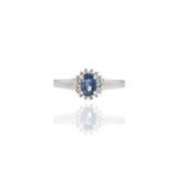 14KT White Gold Oval Sapphire and Diamond Halo Ring