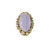 Estate Retro 14KT Yellow Gold Genuine Oval Lavender Jade And Diamond Ring