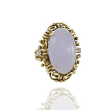 Estate Retro 14KT Yellow Gold Genuine Oval Lavender Jade And Diamond Ring