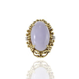 Estate Retro 14KT Yellow Gold Genuine Oval Lavender Jade And Diamond Ring