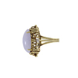 Estate Retro 14KT Yellow Gold Genuine Oval Lavender Jade And Diamond Ring