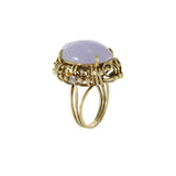 Estate Retro 14KT Yellow Gold Genuine Oval Lavender Jade And Diamond Ring